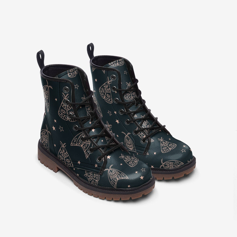 Celestial Moth Vegan Leather Unisex Boots