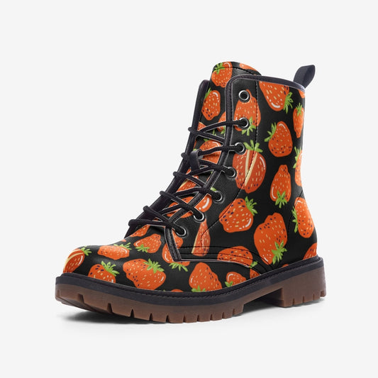 Strawberries Black Vegan Leather Unisex Boots