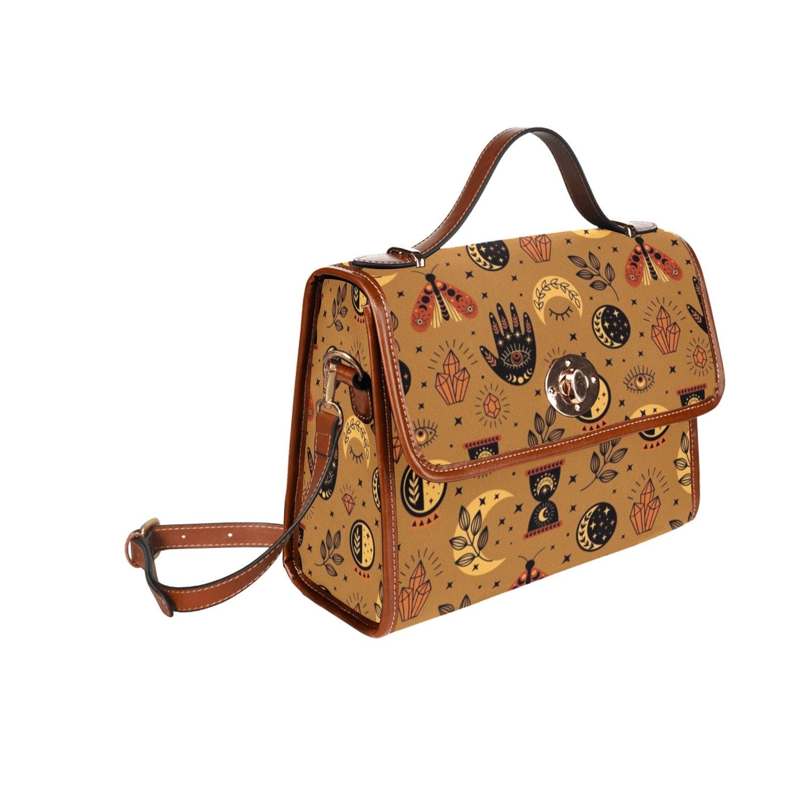 Gold Paisley Canvas Satchel Bag, Trendy Paisley Leather Strap, Shoulder 2024 Bag Witch, Goblincore, Cute Hippies Boho Gift, Witchcore, Goth Bag