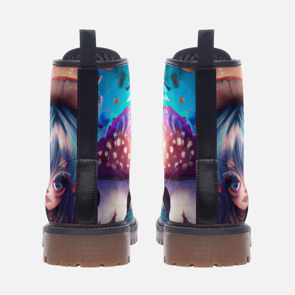 Rainbow Mushroom Girl Vegan Leather Unisex Boots