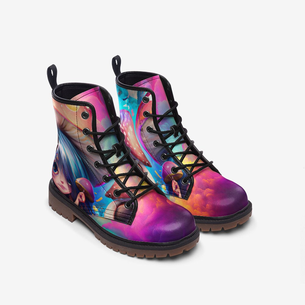 Rainbow Mushroom Girl Vegan Leather Unisex Boots