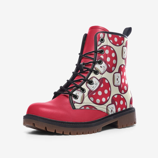 Kawaii Red Mushrooms Vegan Leather Unisex Boots