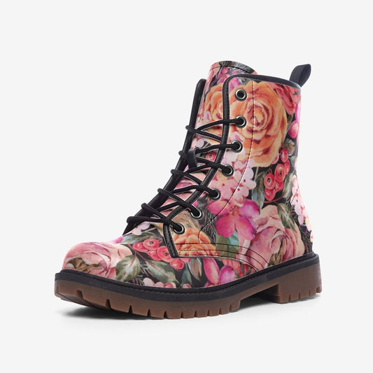 Pastel Pink Roses Floral Vegan Leather Unisex Boots