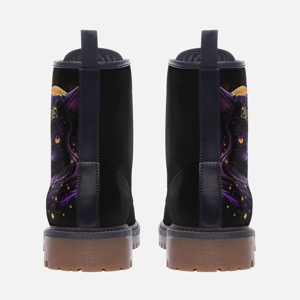 Witchy Cat Celestial Vegan Leather Unisex Boots