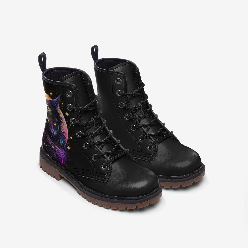 Witchy Cat Celestial Vegan Leather Unisex Boots