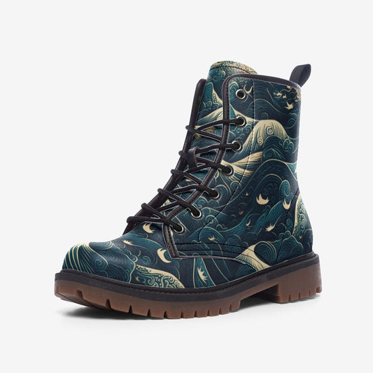 Blue Ocean Waves Vegan Leather Unisex Boots