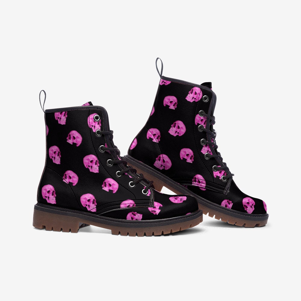 Pink Skull Pastel Goth Vegan Leather Unisex Boots