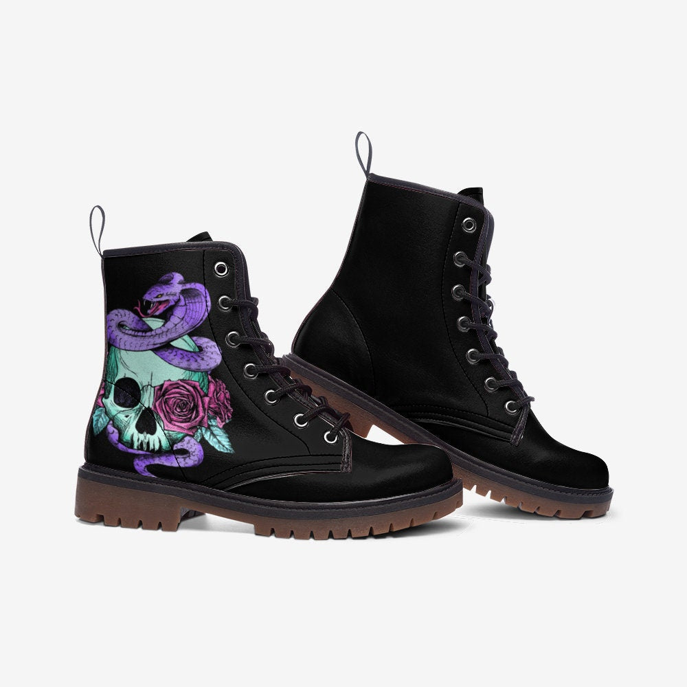 Pastel Goth Skull Snake Vegan Leather Unisex Boots