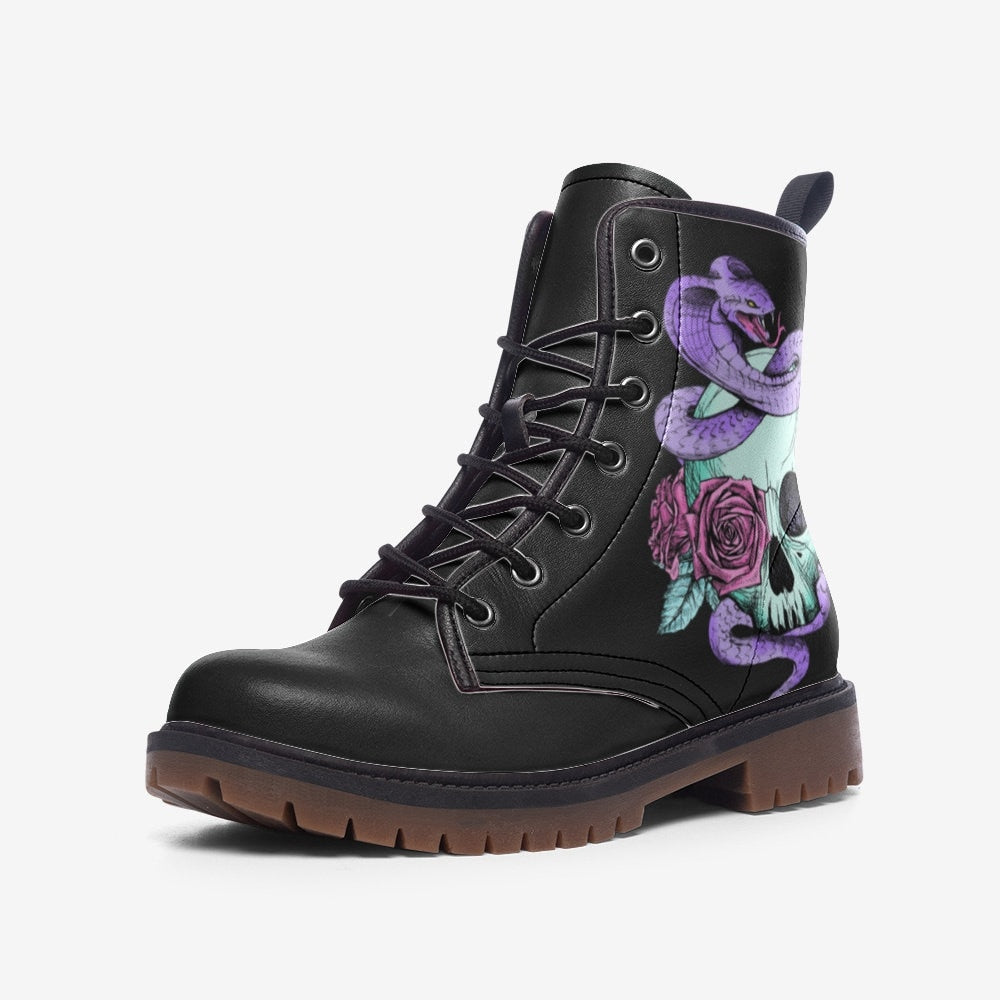 Pastel Goth Skull Snake Vegan Leather Unisex Boots