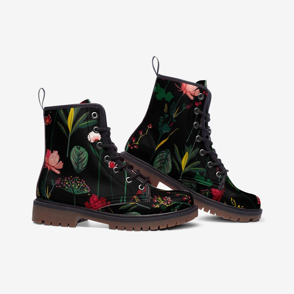 Dark Forest Flowers Vegan Leather Unisex Boots