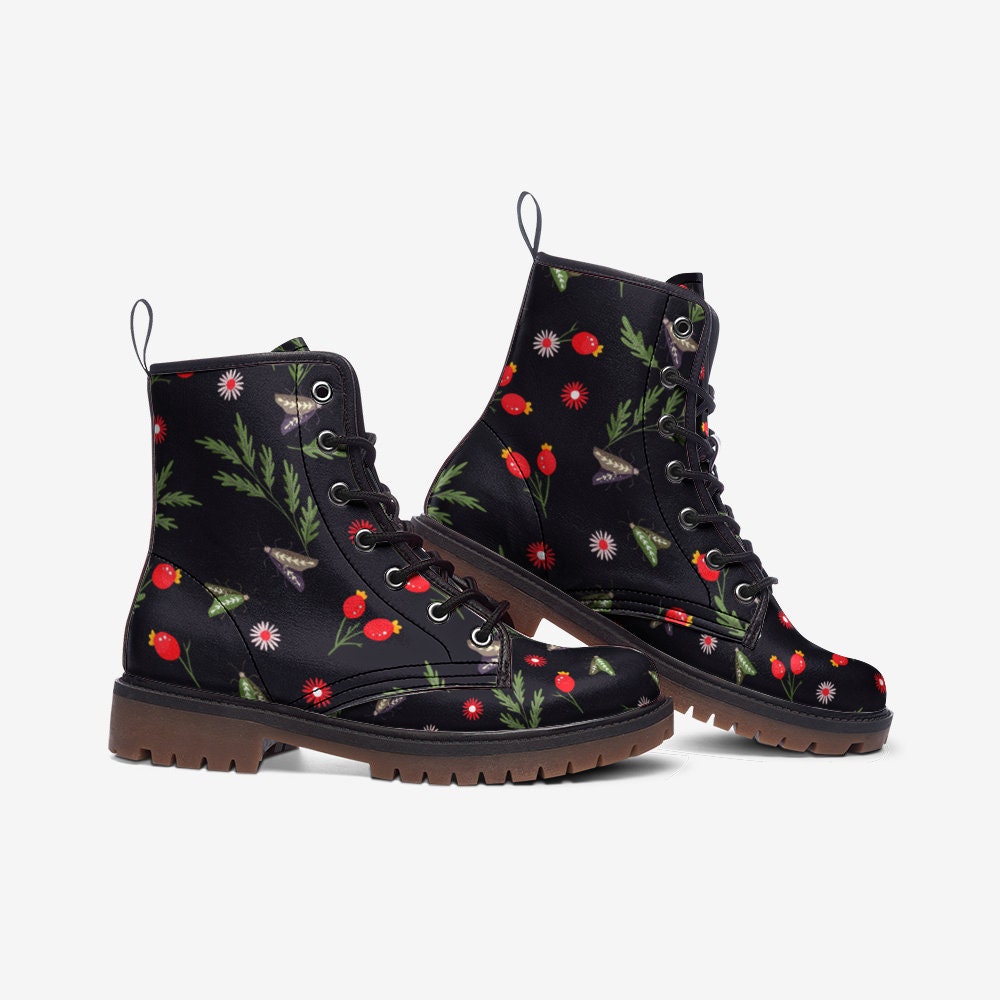 Goblincore Petite Flowers Dark Vegan Leather Unisex Boots