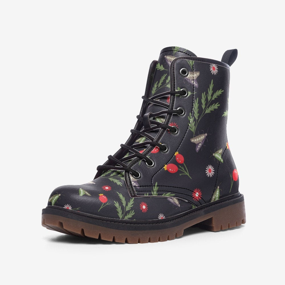 Goblincore Petite Flowers Dark Vegan Leather Unisex Boots