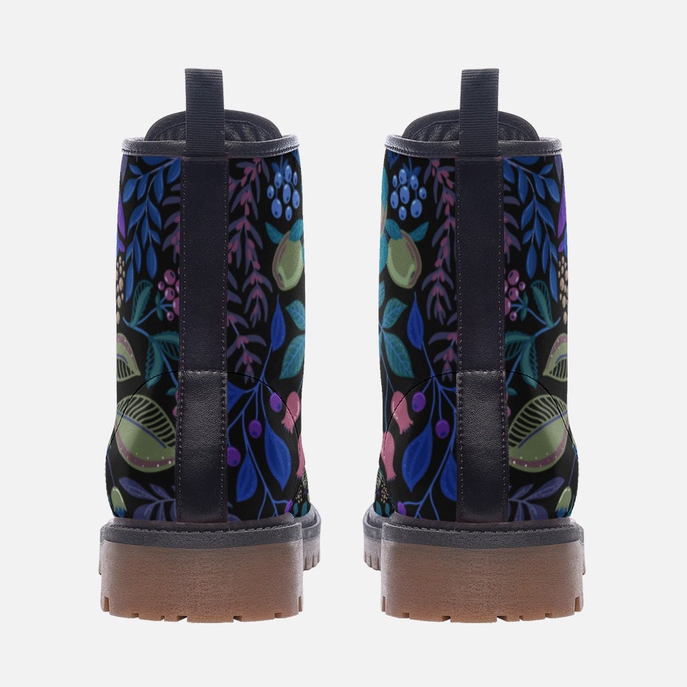 Cottage Floral Blue Vegan Leather Unisex Boots