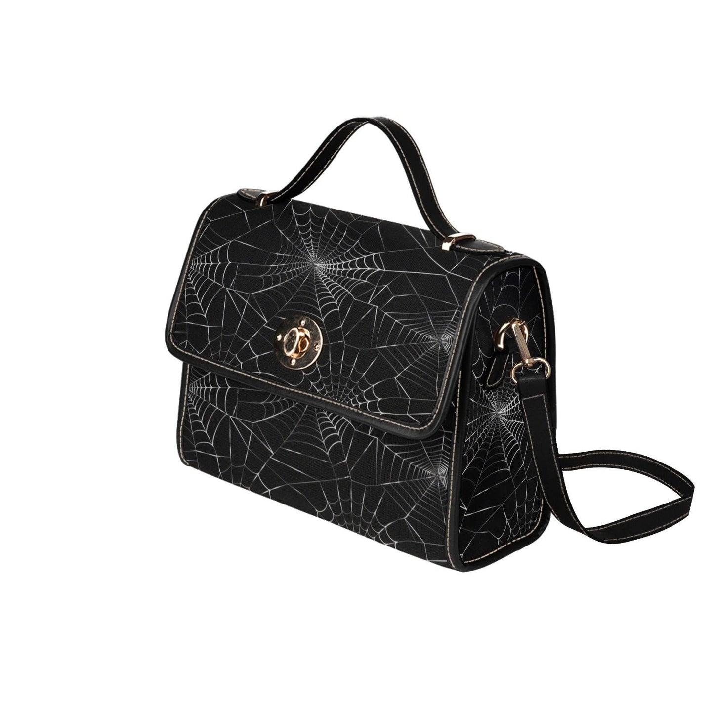 Spiderweb Gothic Purse, Canvas Satchel bag, Vegan Goth Bag, Halloween Costume Adult Cosplay, Cute Black Witch women cross body purse