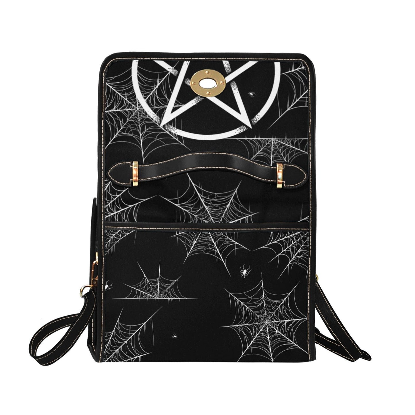 Spiderweb Pentagon Gothic Purse, Canvas bag, Vegan Goth Bag, Halloween Costume Adult Cosplay, Cute Black Witch women cross body purse