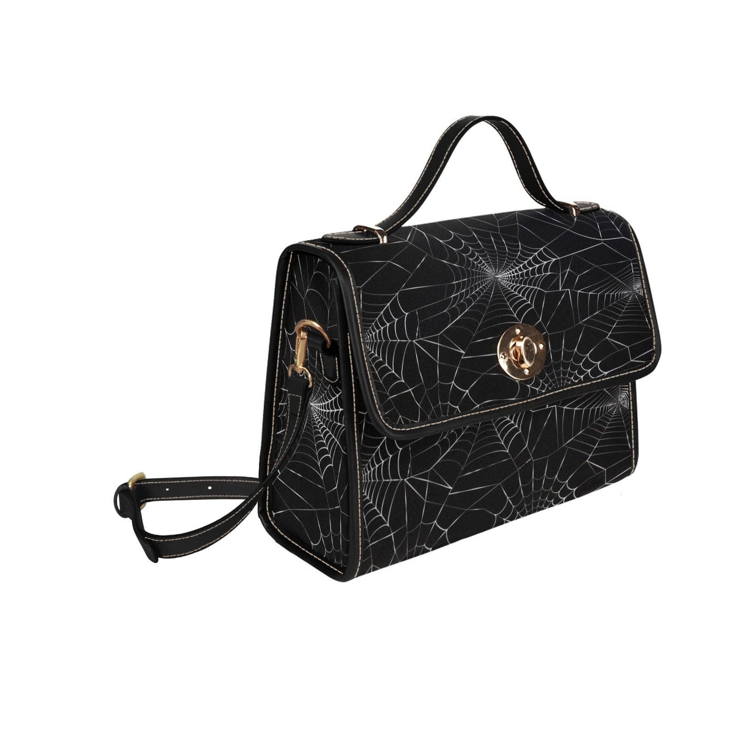 Spiderweb Gothic Purse, Canvas Satchel bag, Vegan Goth Bag, Halloween Costume Adult Cosplay, Cute Black Witch women cross body purse