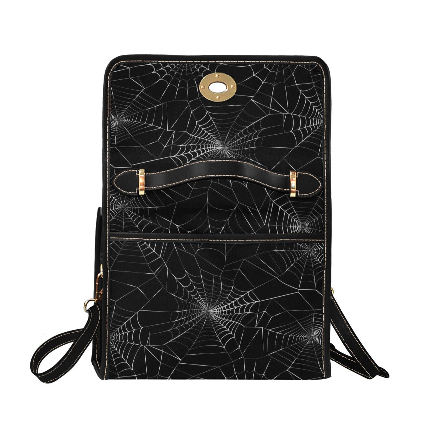 Spiderweb Gothic Purse, Canvas Satchel bag, Vegan Goth Bag, Halloween Costume Adult Cosplay, Cute Black Witch women cross body purse