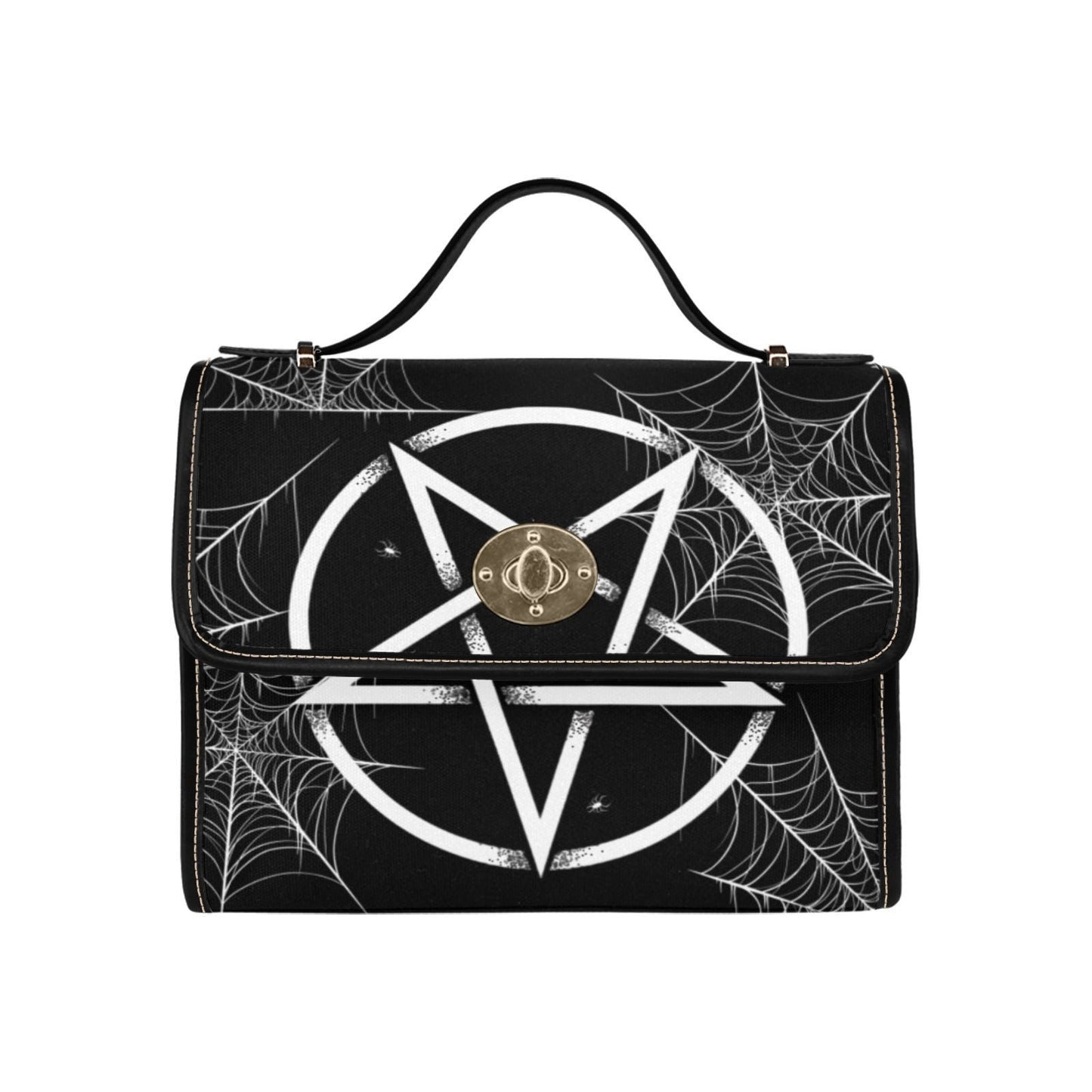 Spiderweb Pentagon Gothic Purse, Canvas bag, Vegan Goth Bag, Halloween Costume Adult Cosplay, Cute Black Witch women cross body purse