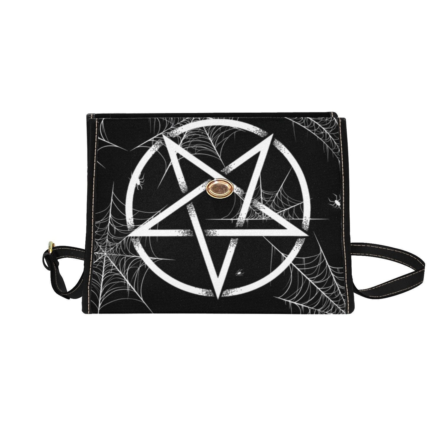 Spiderweb Pentagon Gothic Purse, Canvas bag, Vegan Goth Bag, Halloween Costume Adult Cosplay, Cute Black Witch women cross body purse