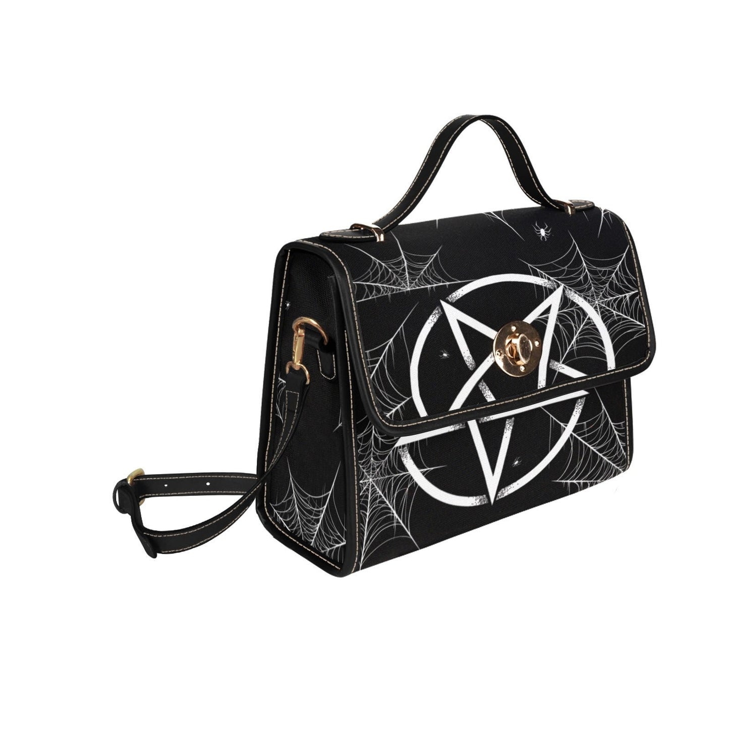 Spiderweb Pentagon Gothic Purse, Canvas bag, Vegan Goth Bag, Halloween Costume Adult Cosplay, Cute Black Witch women cross body purse