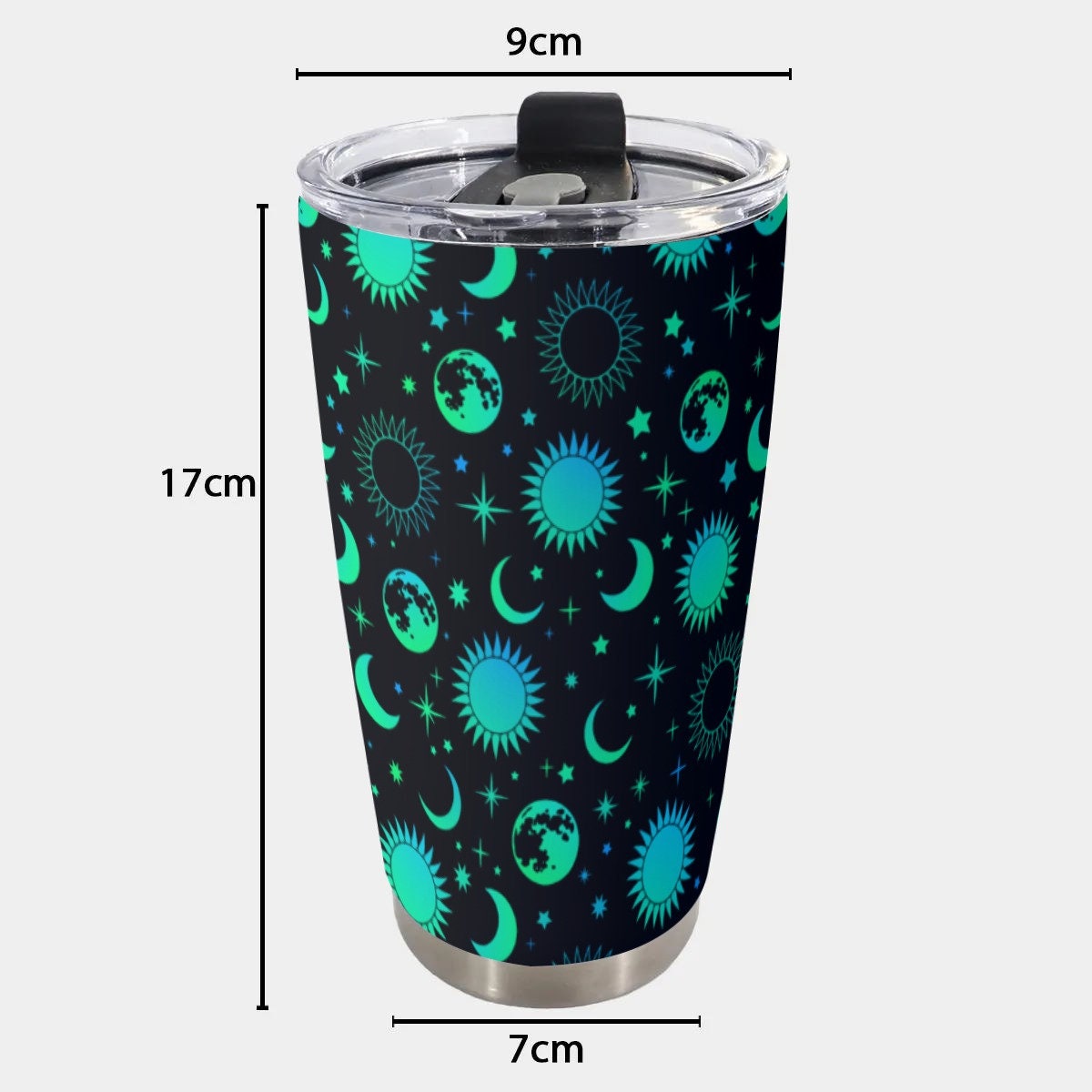 Neon Green Moon and Stars Goth Tumbler – 20oz