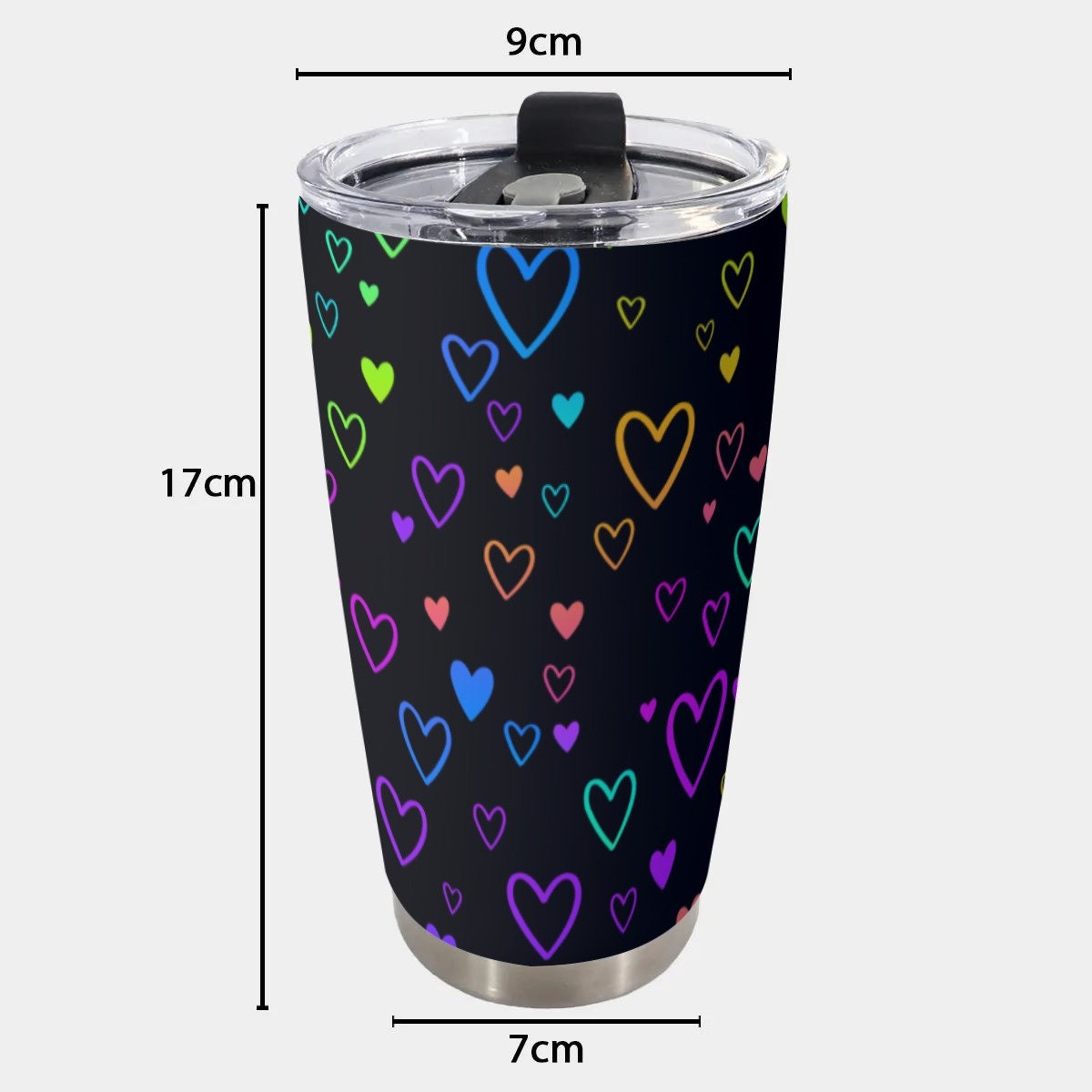 Neon Hearts Black Goth Tumbler – 20oz