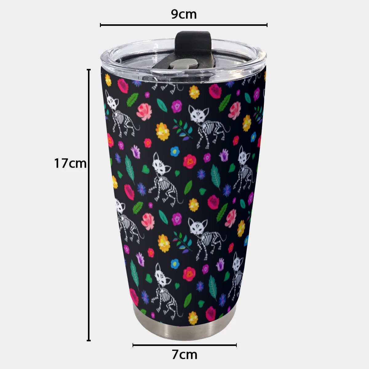 Kitten Pattern Black Goth Tumbler – 20oz