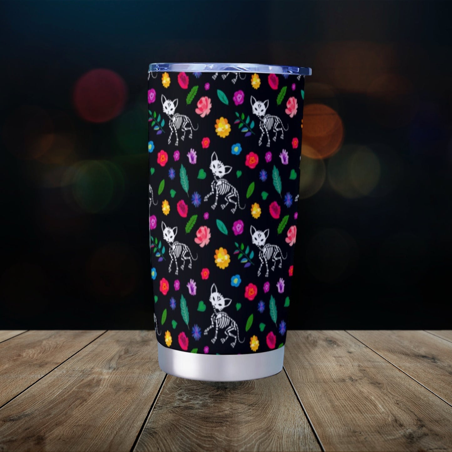 Kitten Pattern Black Goth Tumbler – 20oz