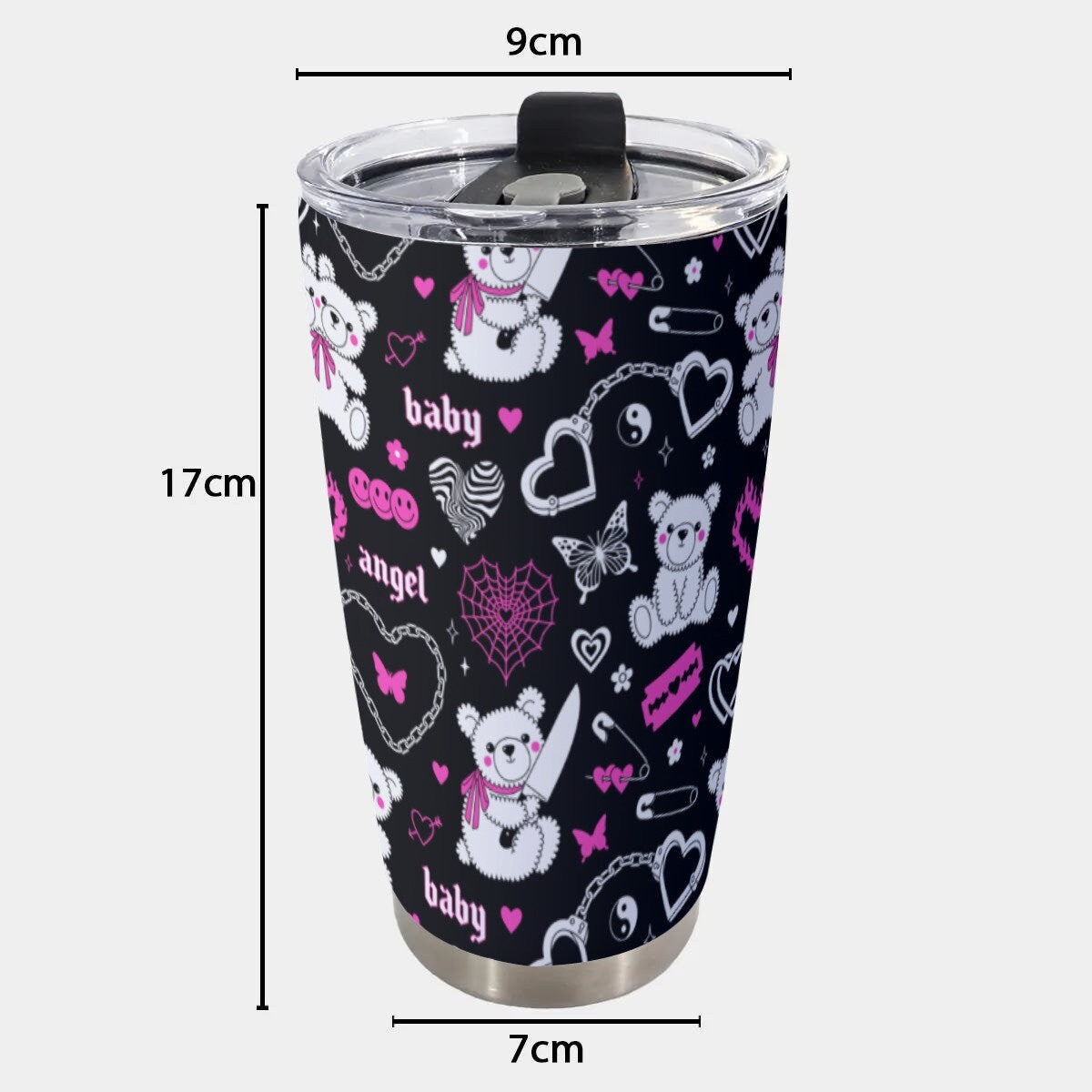 Emo Teddy Bears and Hearts Goth Tumbler – 20oz