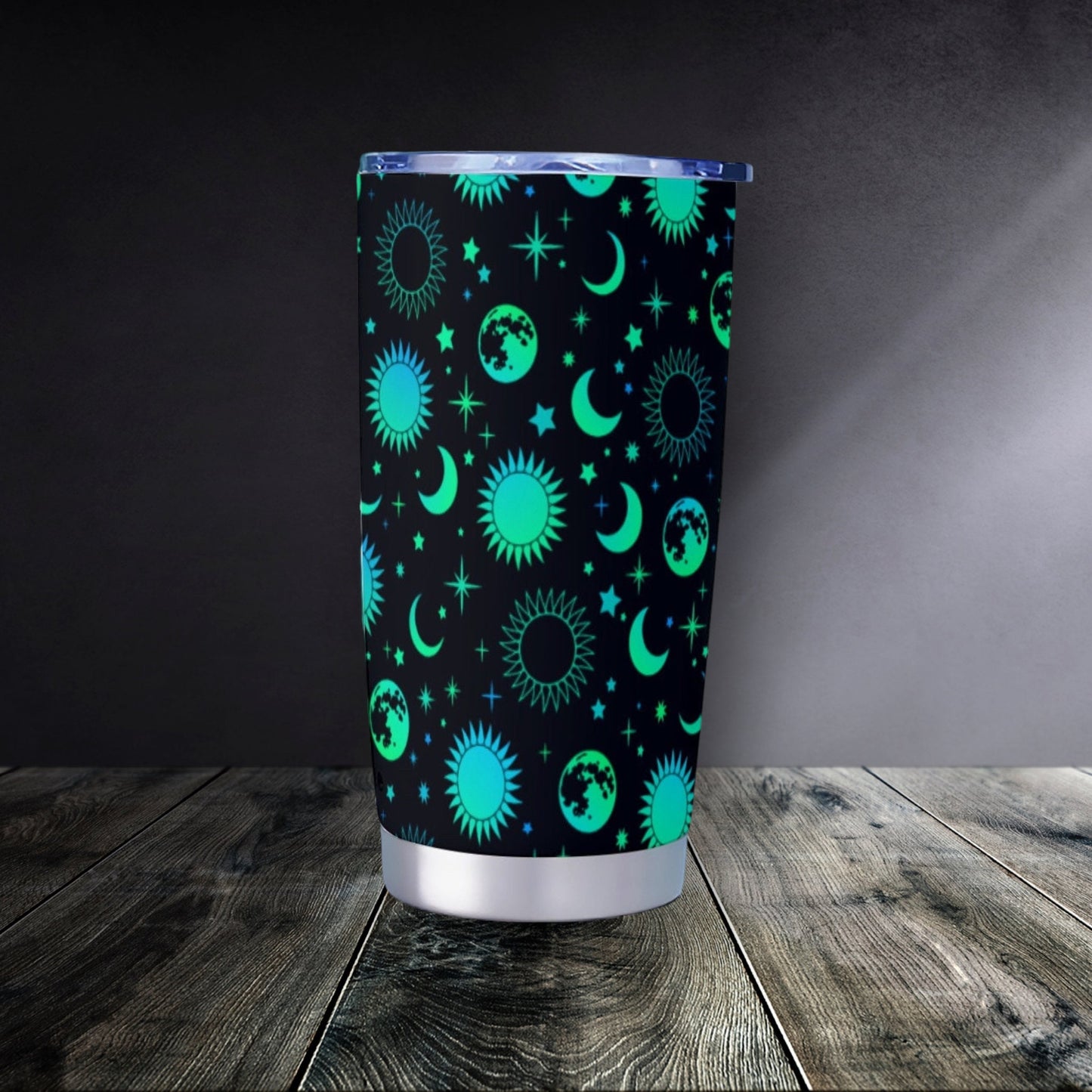 Neon Green Moon and Stars Goth Tumbler – 20oz