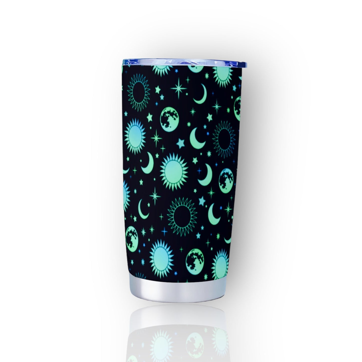 Neon Green Moon and Stars Goth Tumbler – 20oz