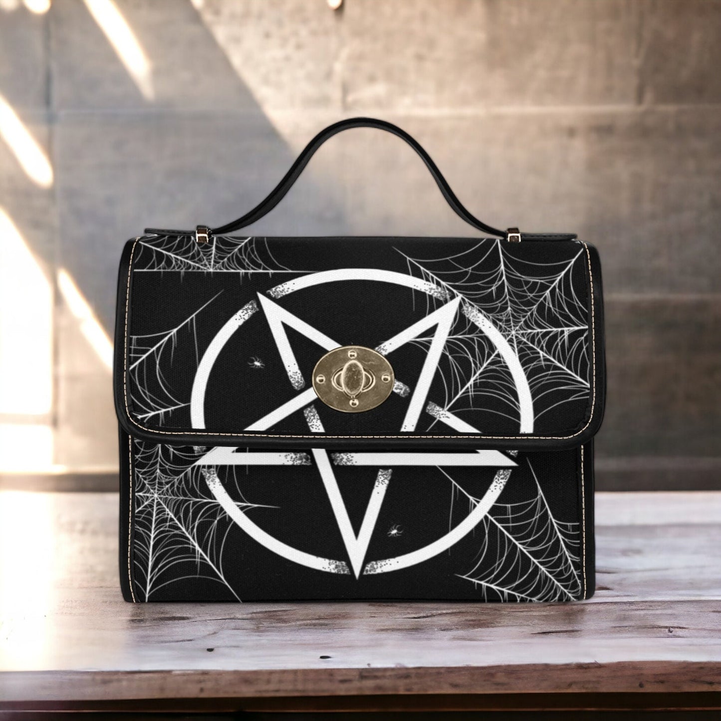 Spiderweb Pentagon Gothic Purse, Canvas bag, Vegan Goth Bag, Halloween Costume Adult Cosplay, Cute Black Witch women cross body purse